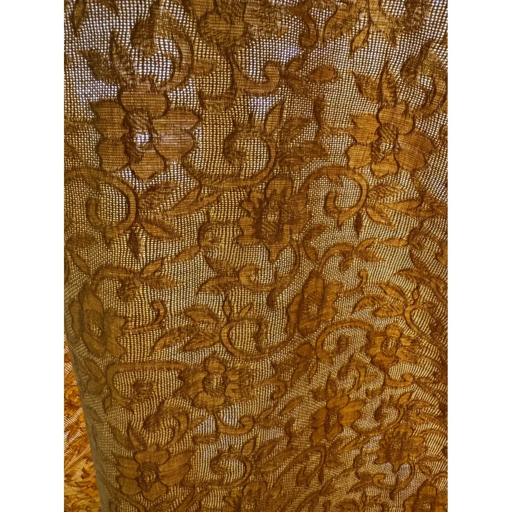 Vintage Mustard Yellow Floral Lace Tablecloth Retro Damask Mesh 66x48 Small Flaw